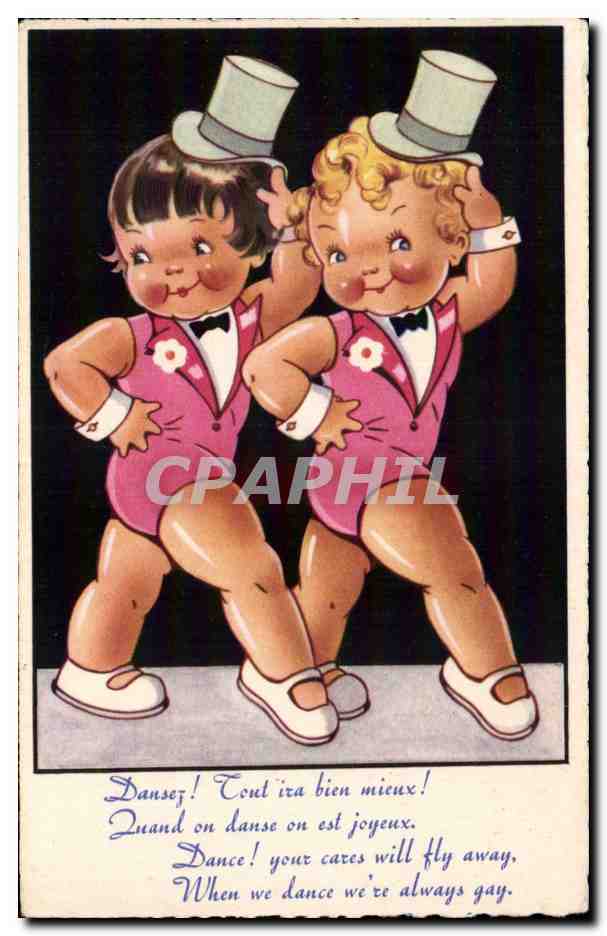 Enfants - Illustration - Dancing Girls - CPA 
