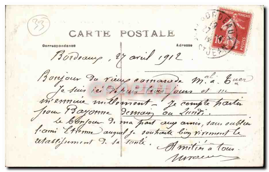 CPA Bordeaux Place de la gare du Midi — Verso