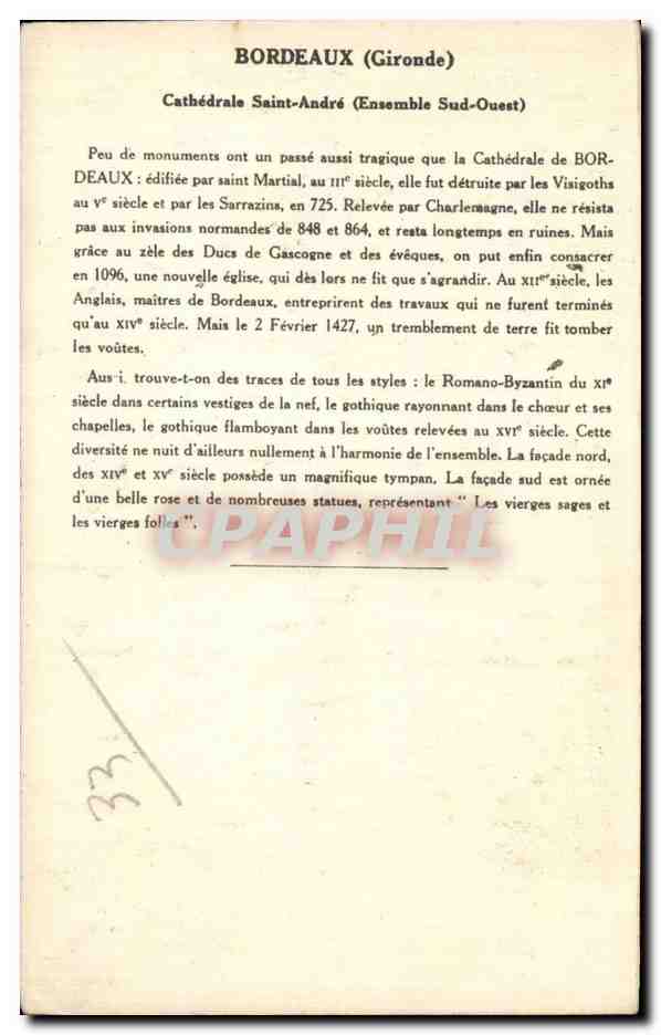 CPA Bordeaux Cathedrale Saint Andre  — Verso