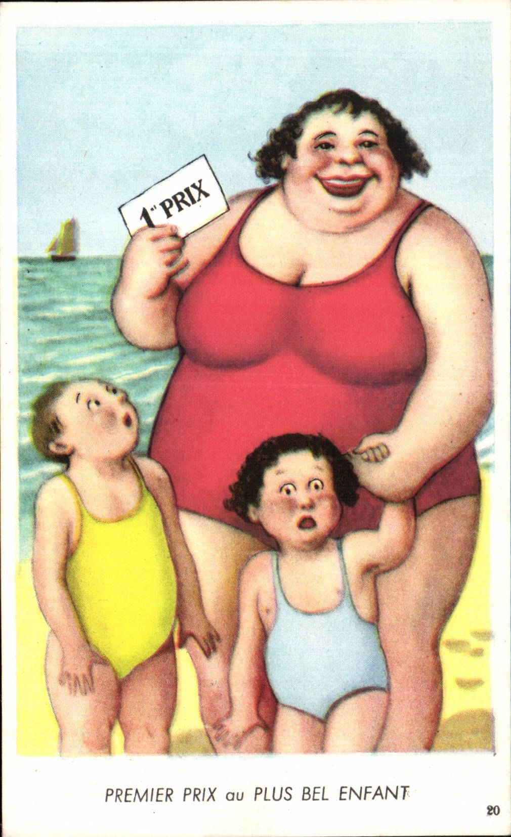 CPA Fantaisie Humour Femme forte Premier prix du plus bel enfant