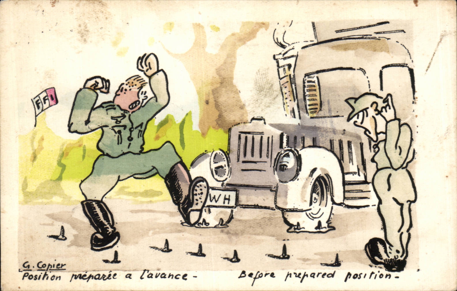 Soldat en action — Position préparée à l'avance — G. Copier