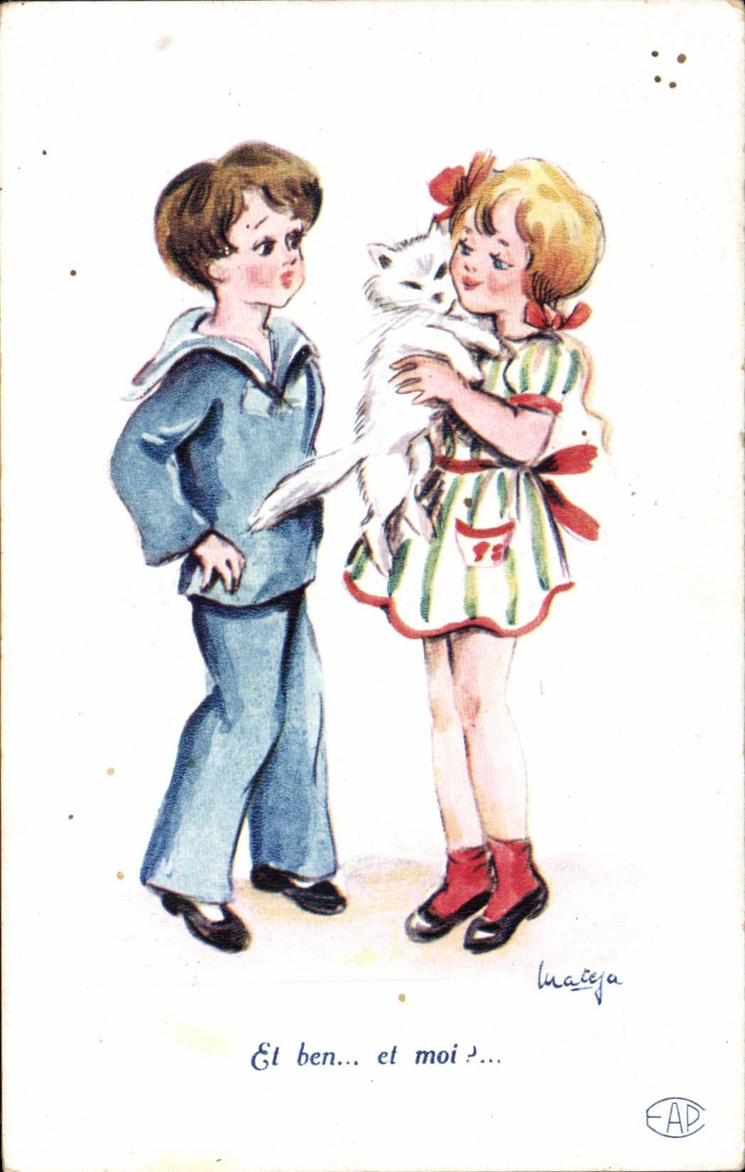 CPA Fantaisie Enfants et Chat 