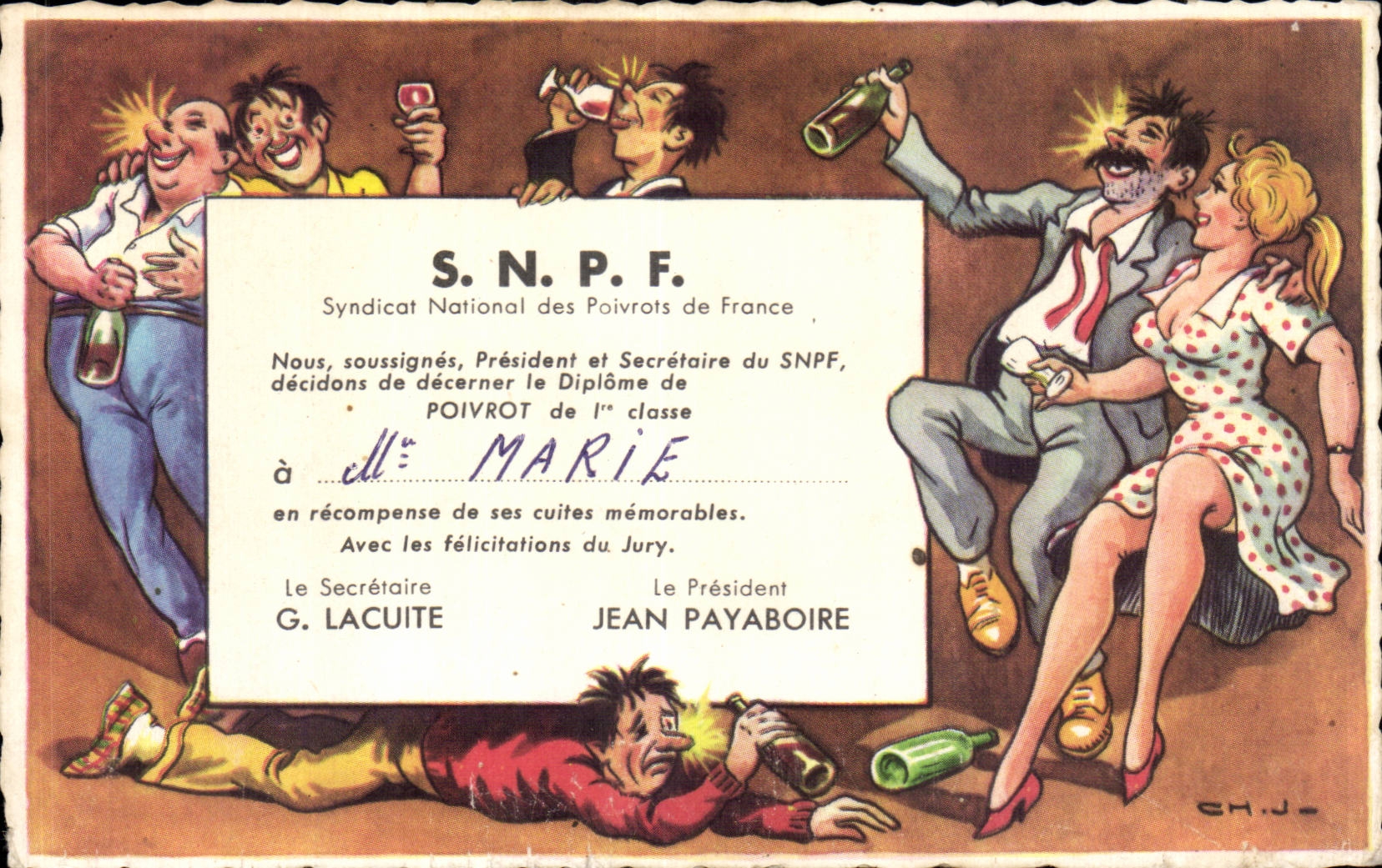 S.N.P.F. — Diplôme de 1ère classe à Mme Marie — éditeur G. Picard, n° 1119