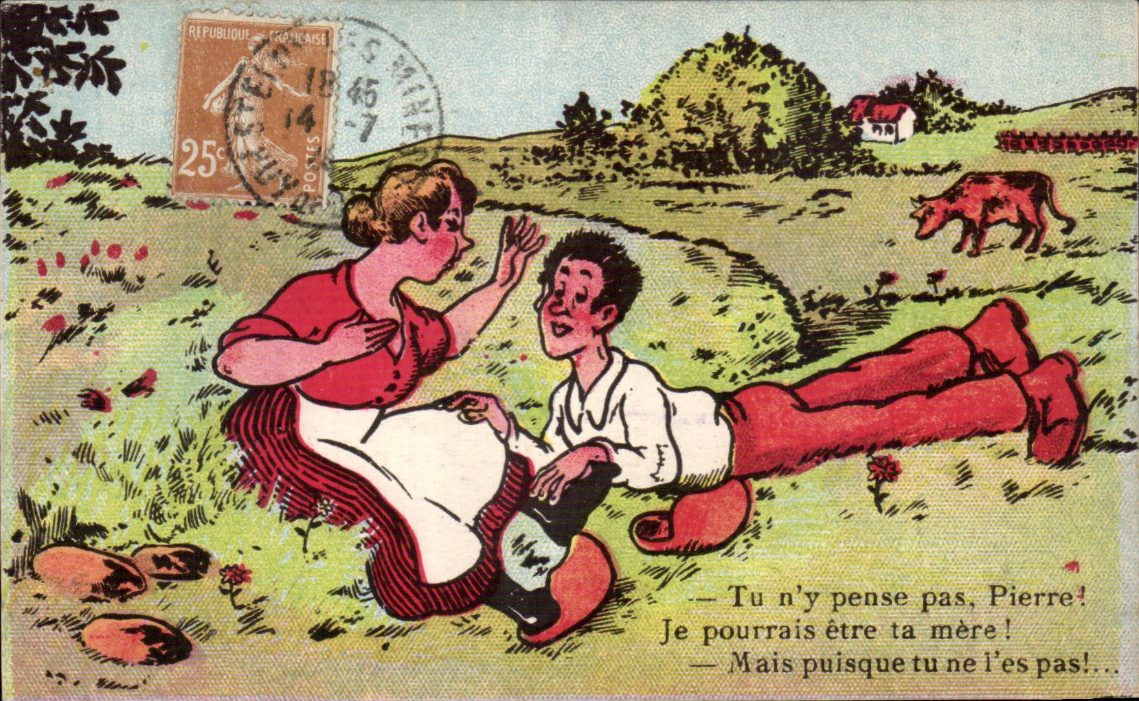 Jeux de mots entre une femme et un jeune homme — éditeur Paris Déposé
