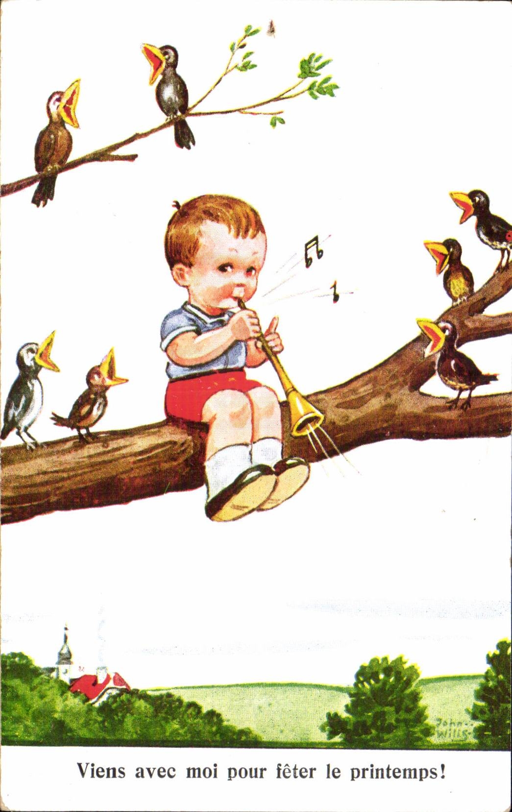 CPA Fantaisie Enfant a la flute