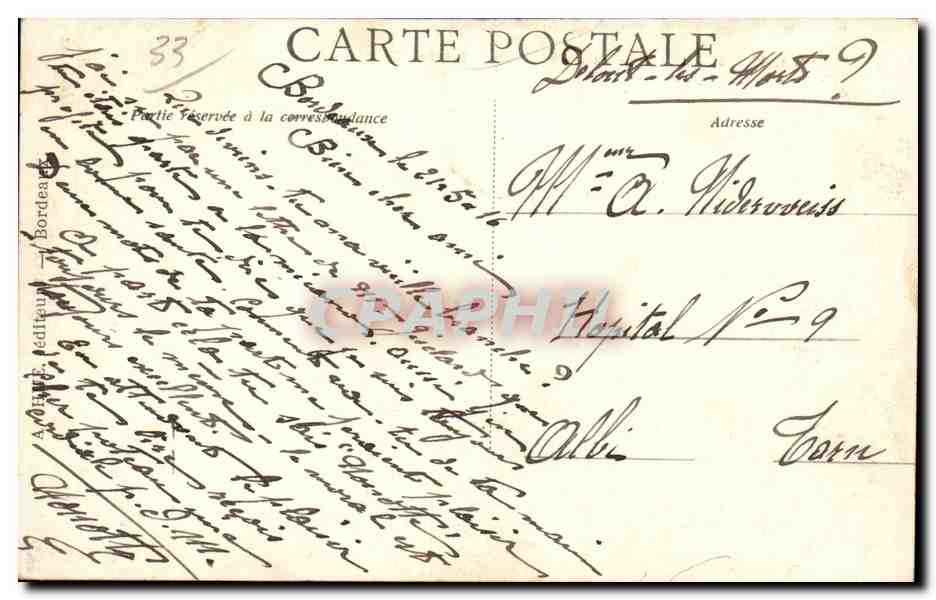 Bordeaux - Cours de Tourny - CPA  — Verso