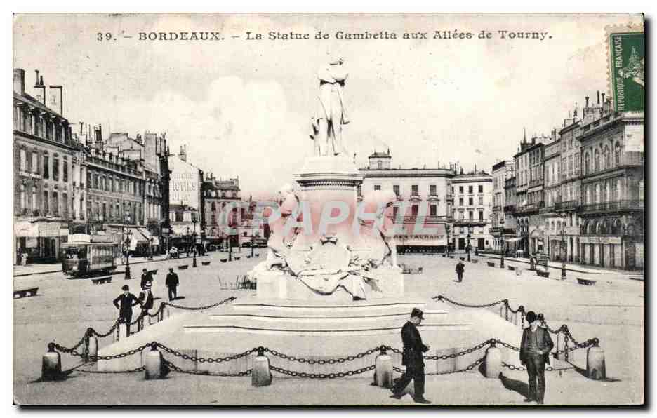 Bordeaux — La Statue de Gambetta aux Allées de Tourny — Édition M. F. — N° 39