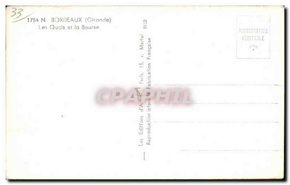 Bordeaux - Les Quais et la Bourse - CPA  — Verso