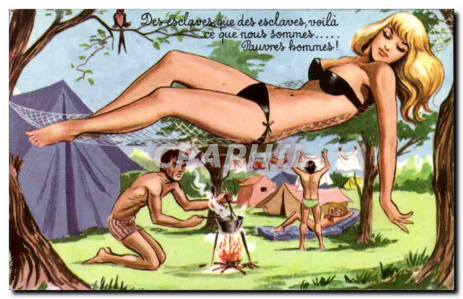 Femme dominant des hommes en camping — Graphia — n° 1423