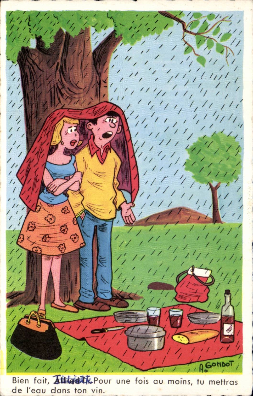 Humour - Illustration - Pique Nique - vin - wine - wein - CPA 