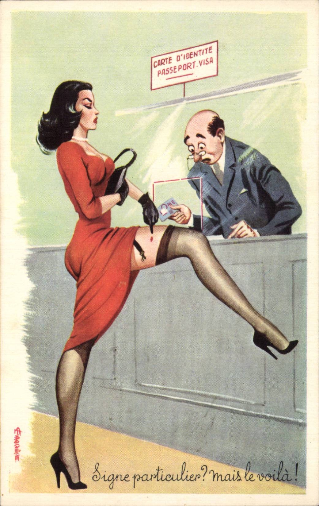 Humour - Illustration - pin up - pinup - passeport - CPA 