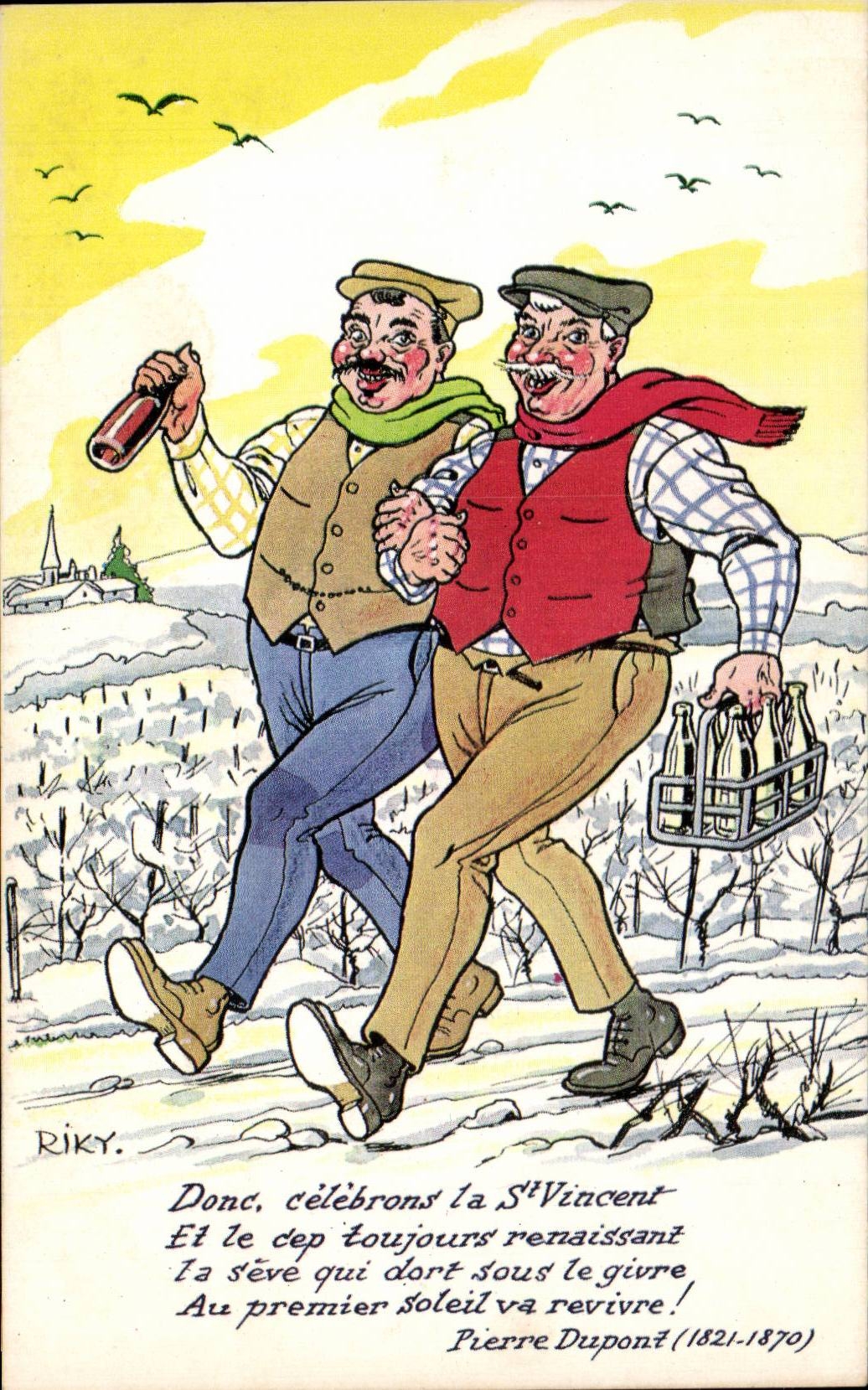 Humour - Illustration - Celebrant la St Vincent - biere - beer - CPA 