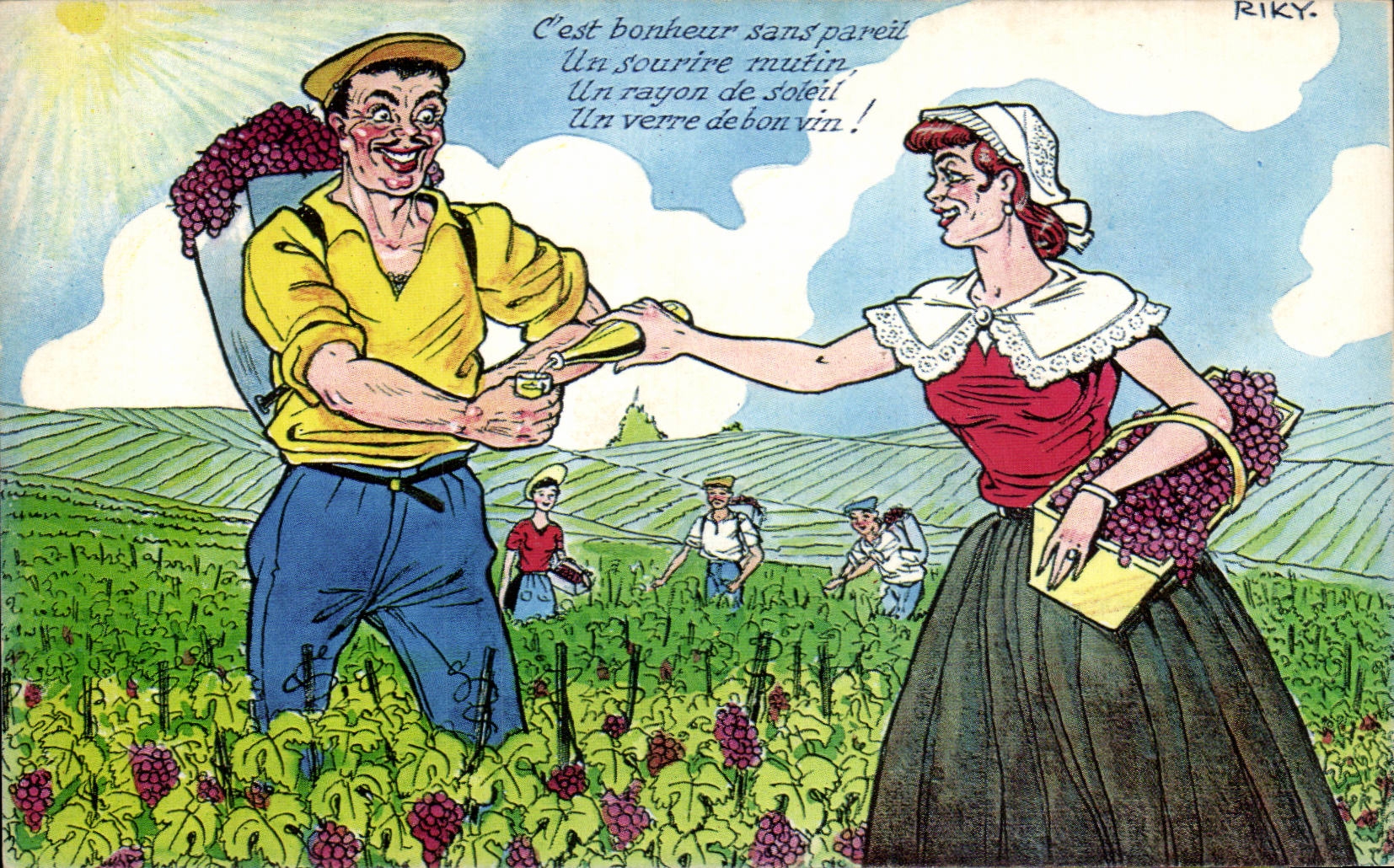 Humour - Illustration - C'est bonheur sans pareil - vin - wein - wine - raisin - grapes - - CPA 