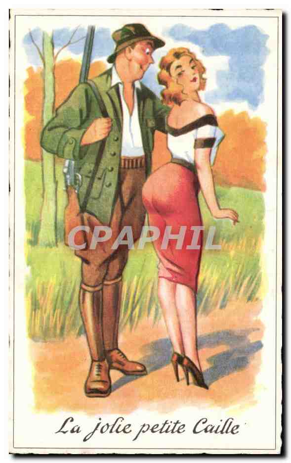 Humour - Illustration - chausseur - hunter - pin up - pinup - CPA 
