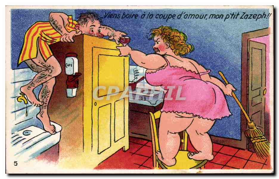 CPA Fantaisie Humour Viens boire a la coupe d'amour mon ptit Zazeph !