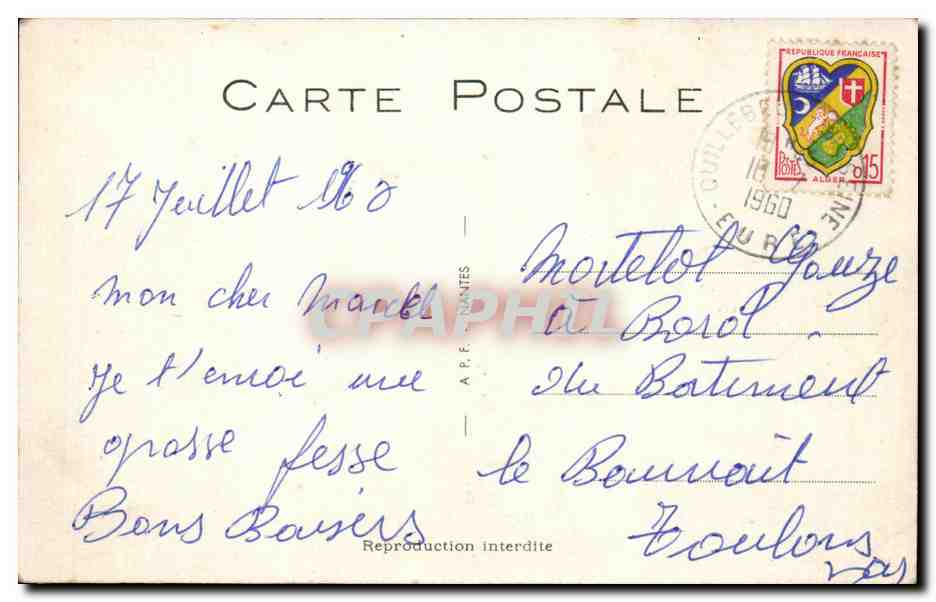 CPA Fantaisie Humour Viens boire a la coupe d'amour mon ptit Zazeph ! — Verso