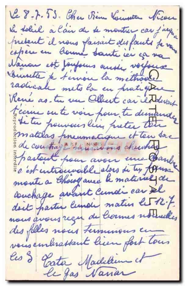 Joyeux Réveil — Zazeph, il est temps de te lever. Prends-tu du thé ou du chocolat ce matin? — Éditeur : CARTE POSTALE NANTES — Verso