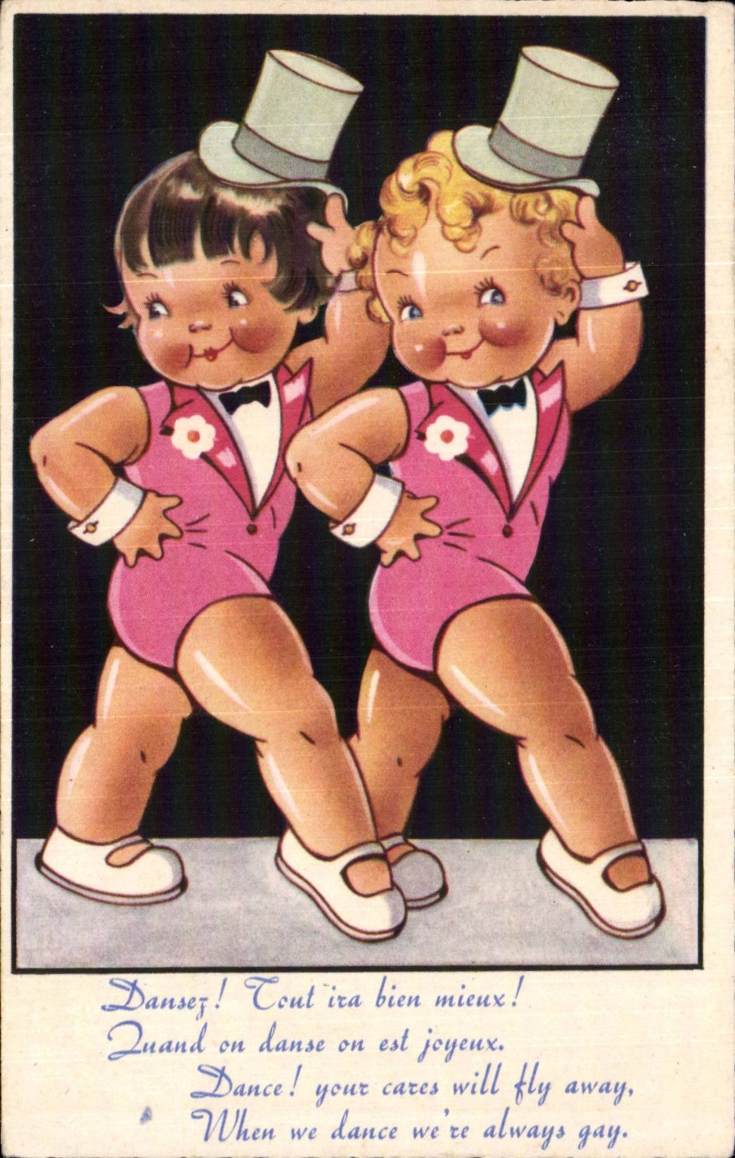 Fantaisie - Illustration - Dancing girls - Illustration - CPA 