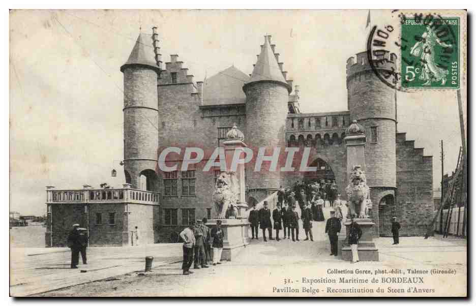 Pavillon Belge - Reconstitution du Steen d'Anvers — Exposition Maritime de Bordeaux — Collection Gores, phot. Adit, Talence (Gironde)