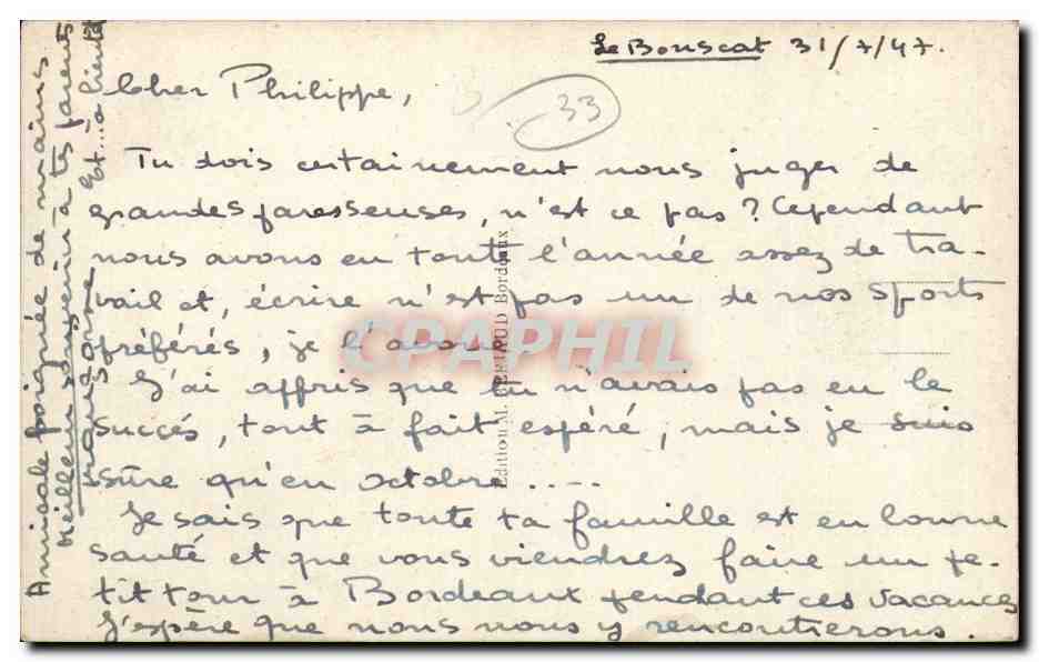 Bordeaux - Port Autonome - Le Bassin a Flot - CPA  — Verso