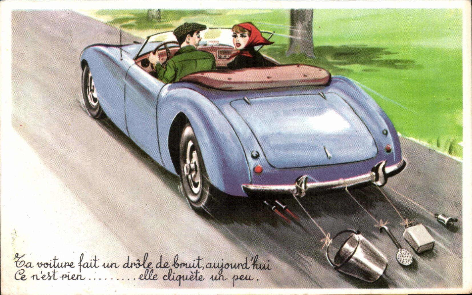 Humour - Illustration - Automobile - Couple - mariage - wedding - CPA 