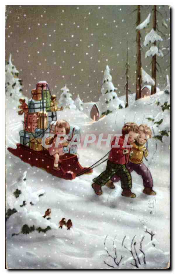 Fetes - Illustration - Noel - Christmas - sled with presents - CPA 