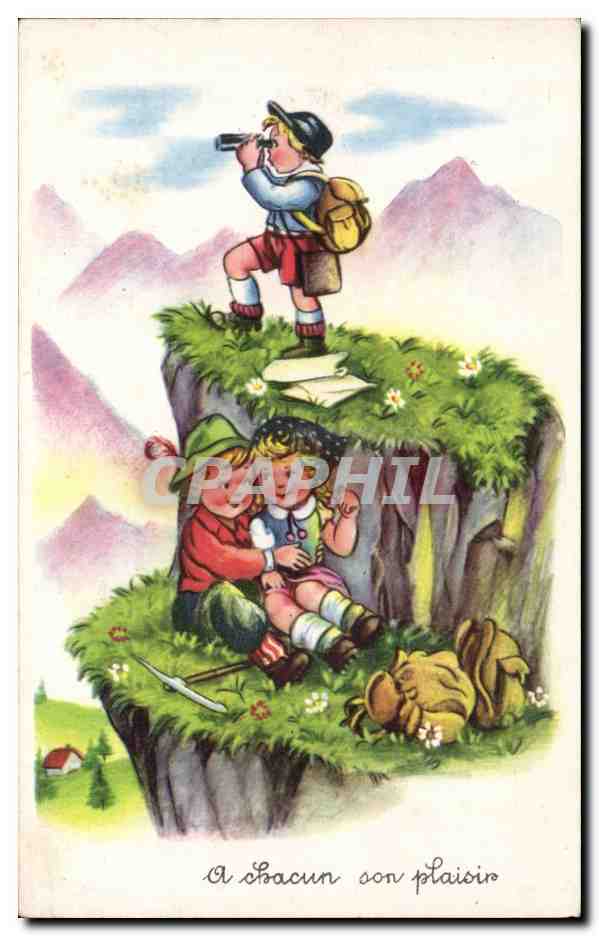 Fantaisie - Enfants - Children Climbing Mountains Alpinisme - CPA 