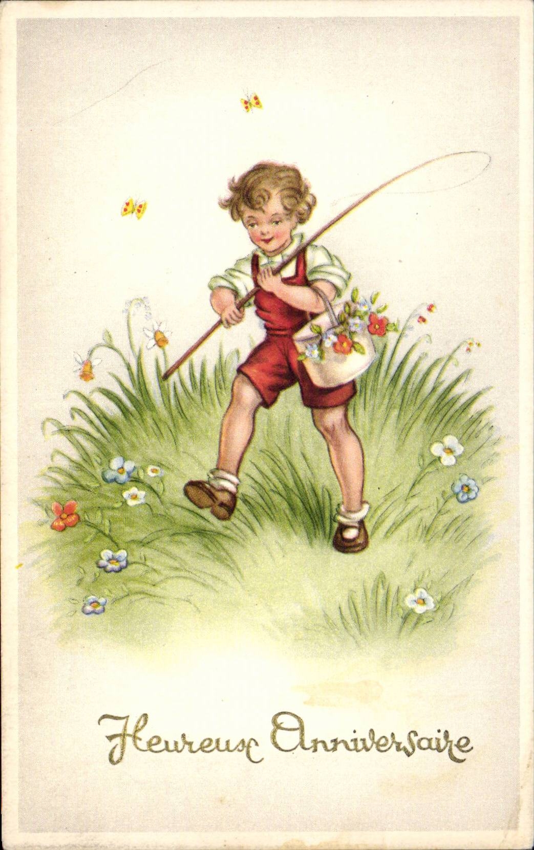 Fantaisie - Enfants - little boy going fishing - la peche - CPA 