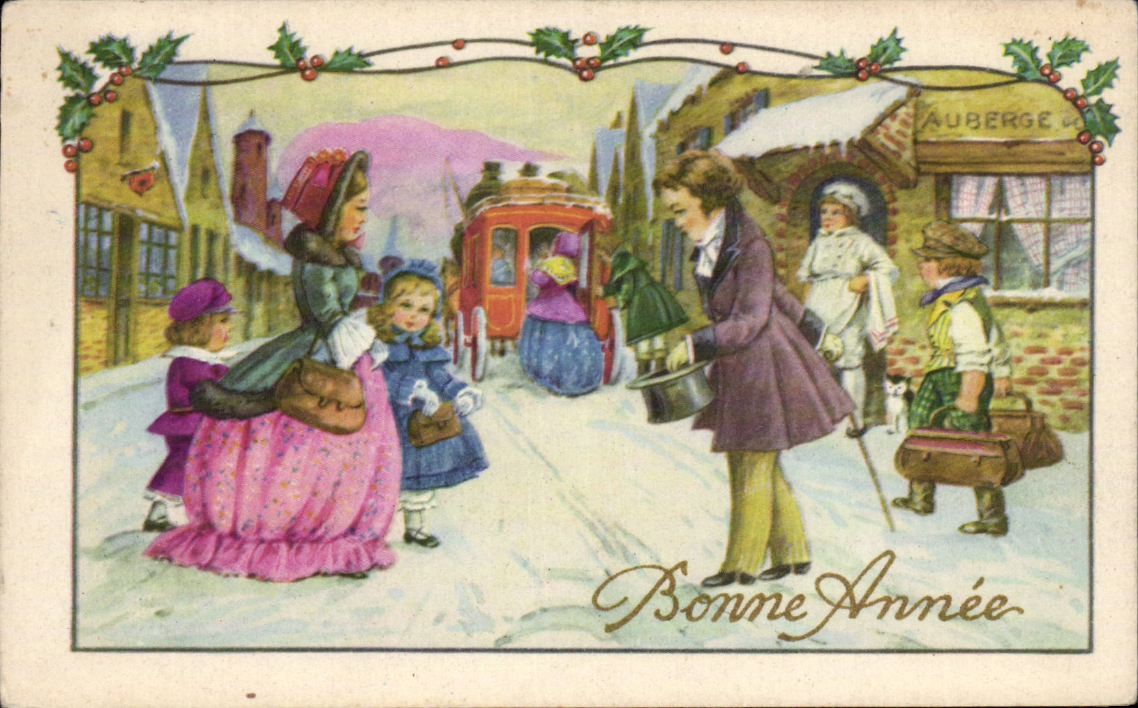 Fetes - Nouvel an - Illustration - neige - hiver - CPA 