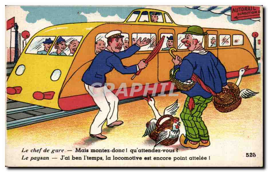 Humour - Illustration - Le Chef de Gare - train - CPA 
