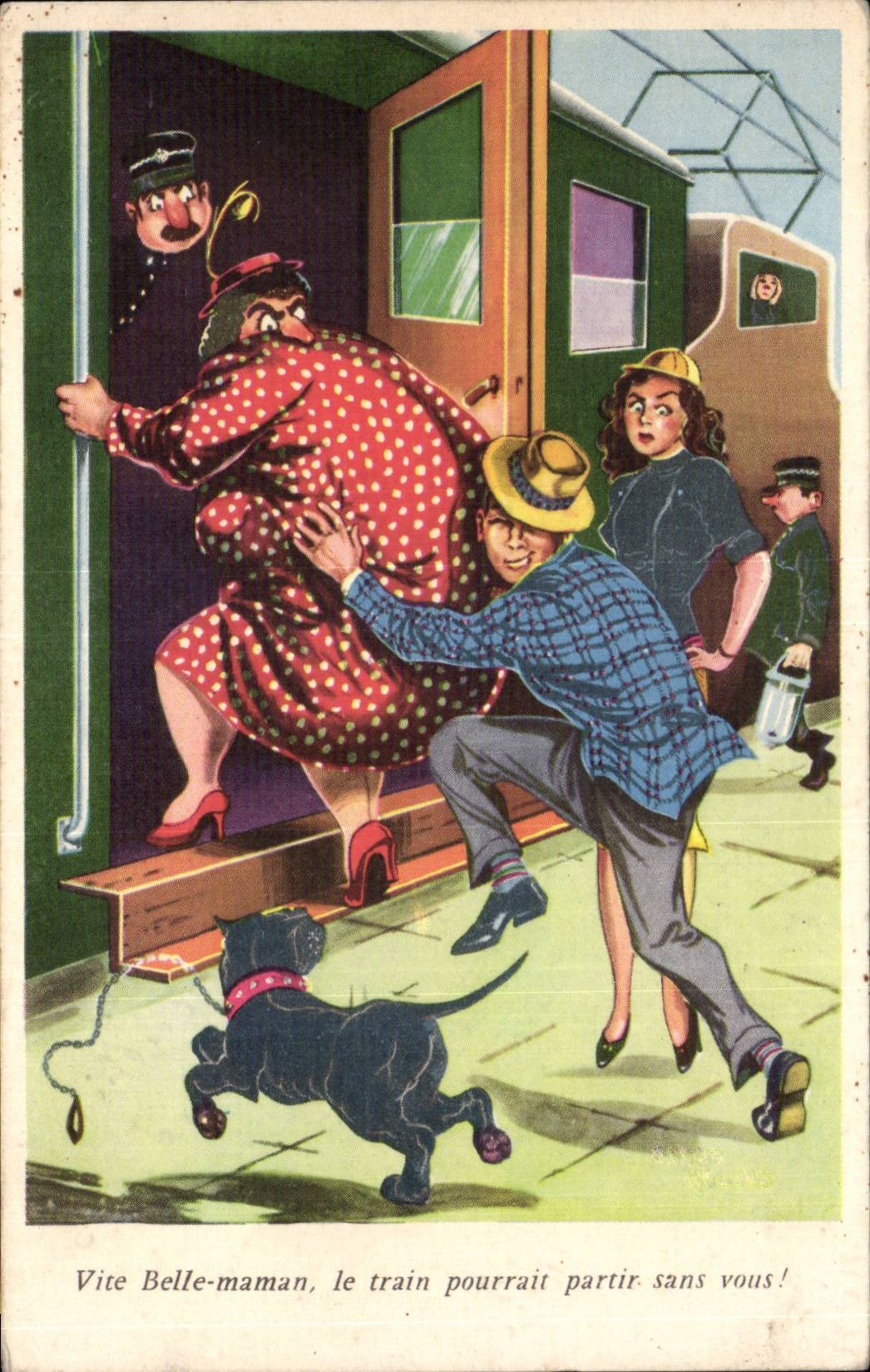 Humour - Illustration - Le Chef de Gare - train - CPA 