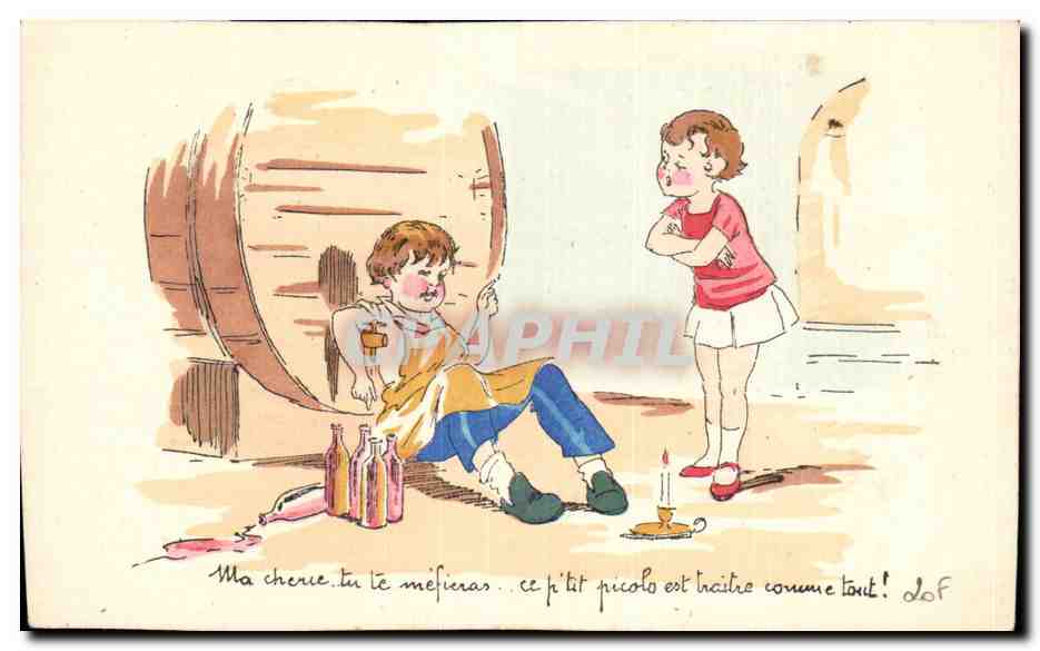 Enfants - Illustrarion - Humour - wine - vin - wein - CPA 