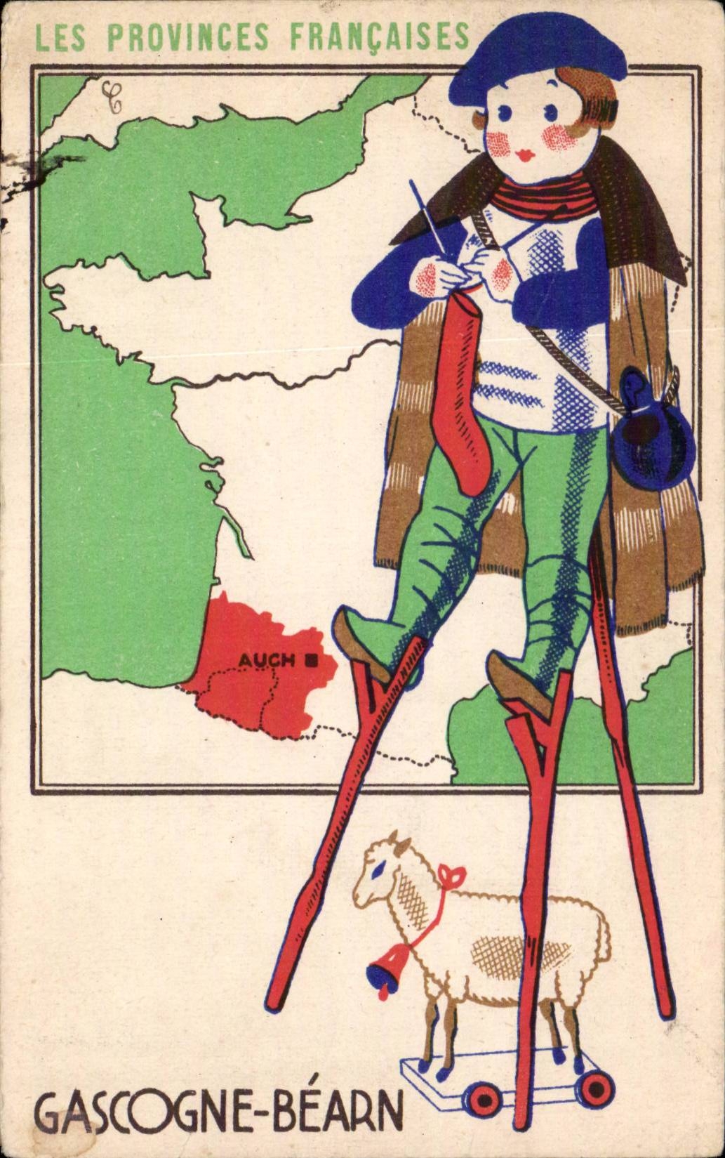 Les Provinces Francaises - Gascogne Bearn - Illustration - tricoter - Publicite 