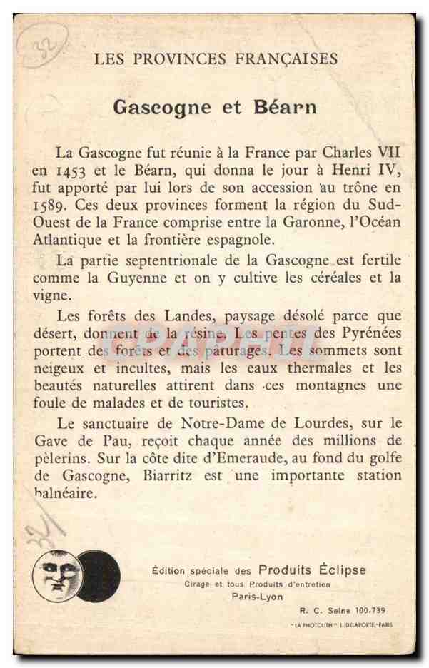 Les Provinces Francaises - Gascogne Bearn - Illustration - tricoter - Publicite  — Rückseite