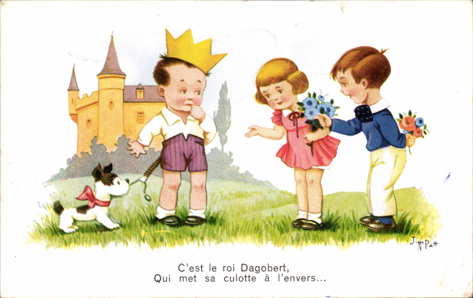 Enfants et chien devant un château — Jipp Pâlt — n°2033