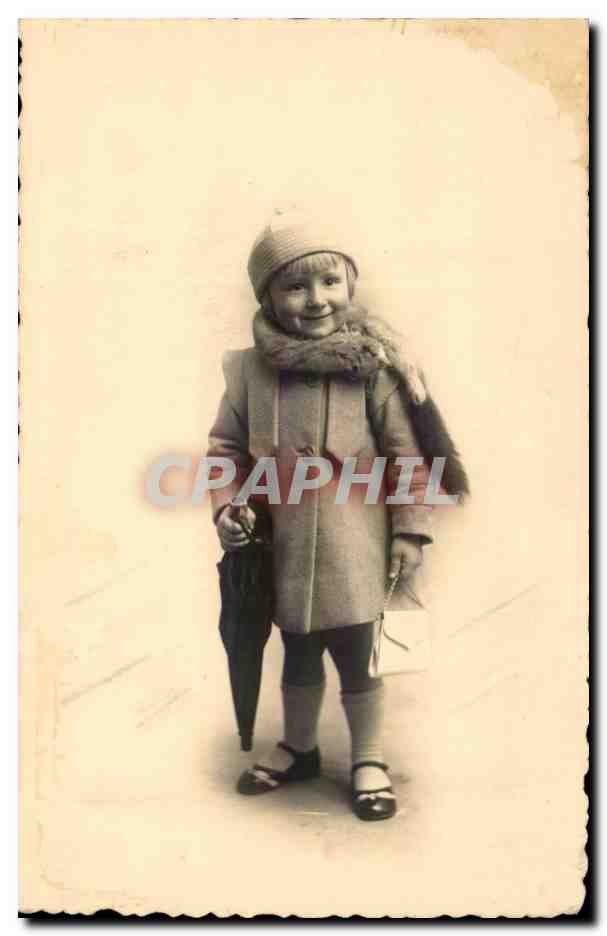 CARTE PHOTO Fantaisie - Enfant - Fille - Pretty little girl with umbrella - CPA 