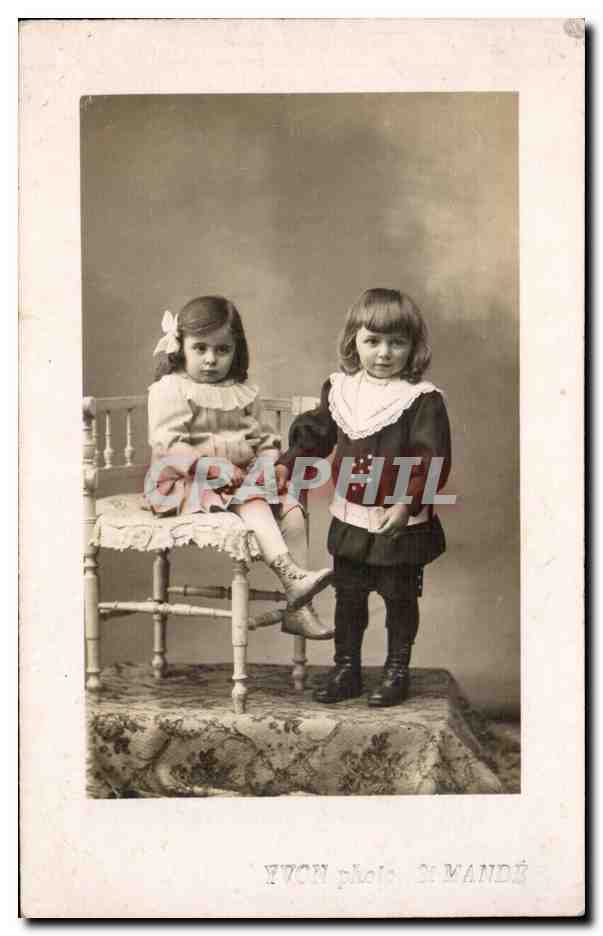 CARTE PHOTO Fantaisie - Enfants - Fille - Two sweet girls CPA 