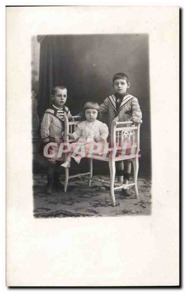 CARTE PHOTO Fantaisie - Enfants - Three Children - CPA 