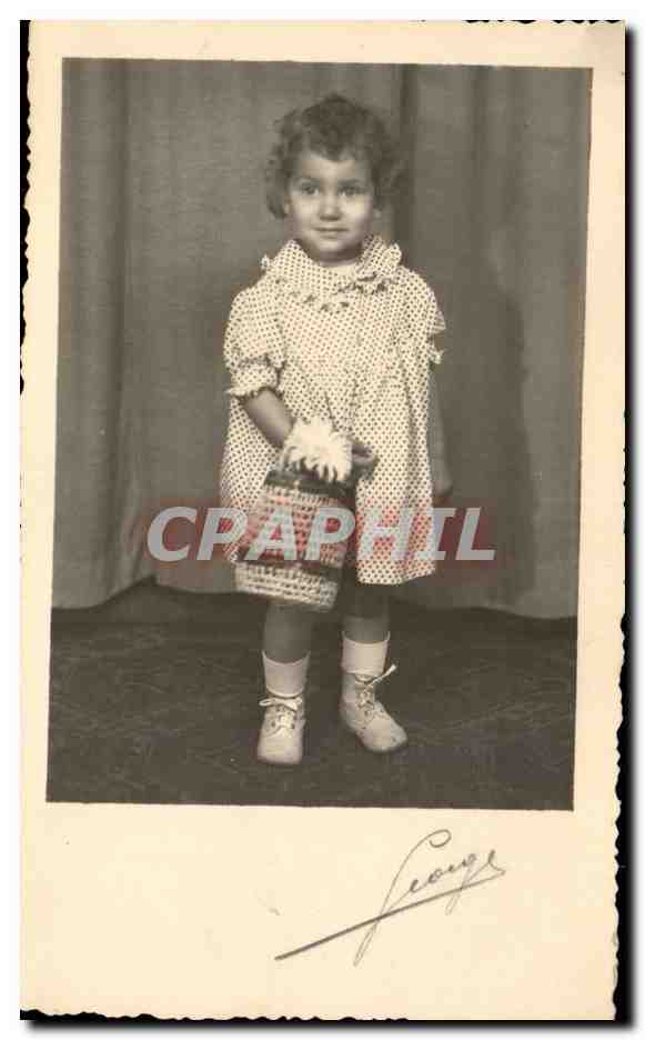 CARTE PHOTO Fantaisie - Enfants - Fille - girl with purse - CPA 