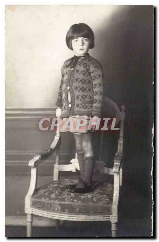 CARTE PHOTO Fantaisie - Enfants - Bebe - Baby - - CPA Fantaisie - Fille - little girl standing on chair - CPA 