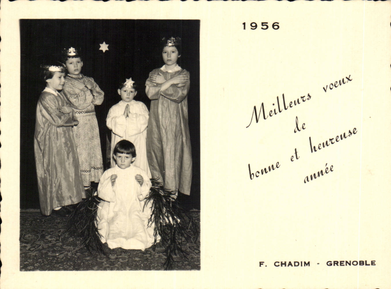 CARTE PHOTO Grenoble Fantaisie - Enfants - children - Joyeux Noel - Christmas 1956 - chadim - Grenoble - CPA 