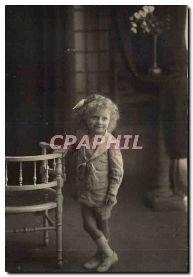 CARTE PHOTO Fantaisie - Enfants - Fille - girl with blond curly hair - CPA 