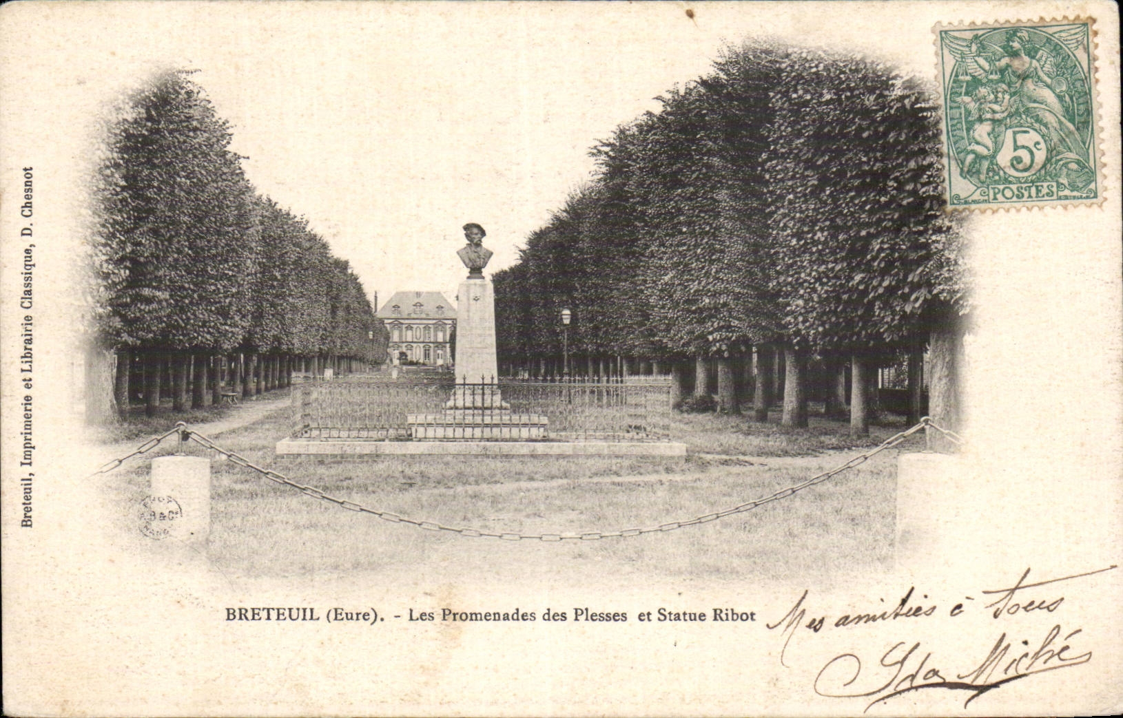 BRETEUIL (Eure) - Die Promenades des Plesses und Statue Ribot — Imprimerie Classique, D. Chesnot