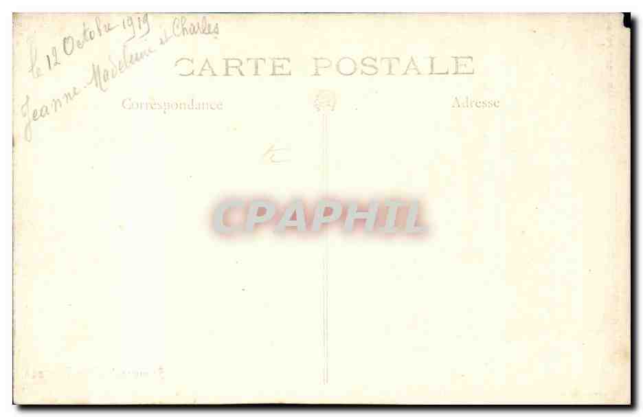 CARTE PHOTO Enfants Jeanne Madeleine et Charles Folklore Bebe Costume — Rückseite