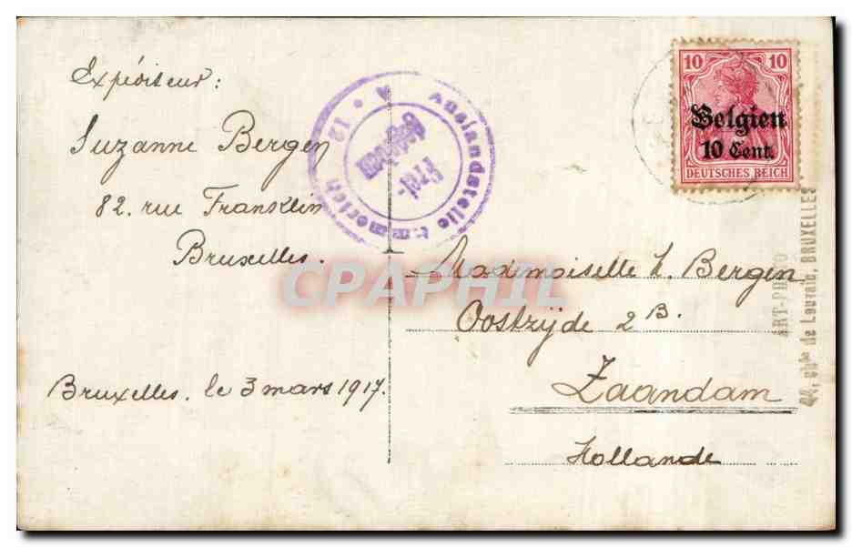 CARTE PHOTO Enfant Fille Costume timbre occupation Belgique — Rückseite