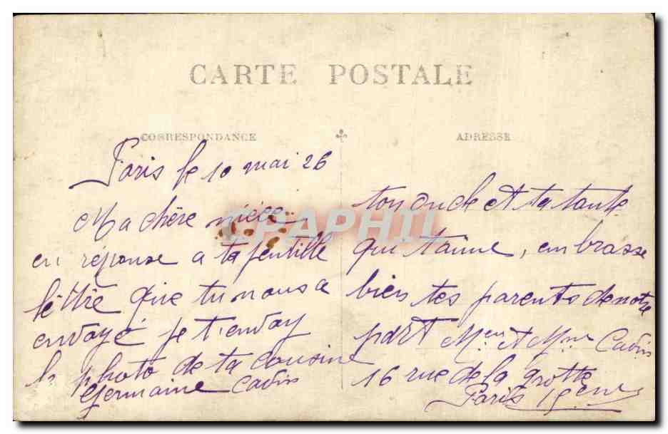 CARTE PHOTO Paris Enfant Bebe — Rückseite