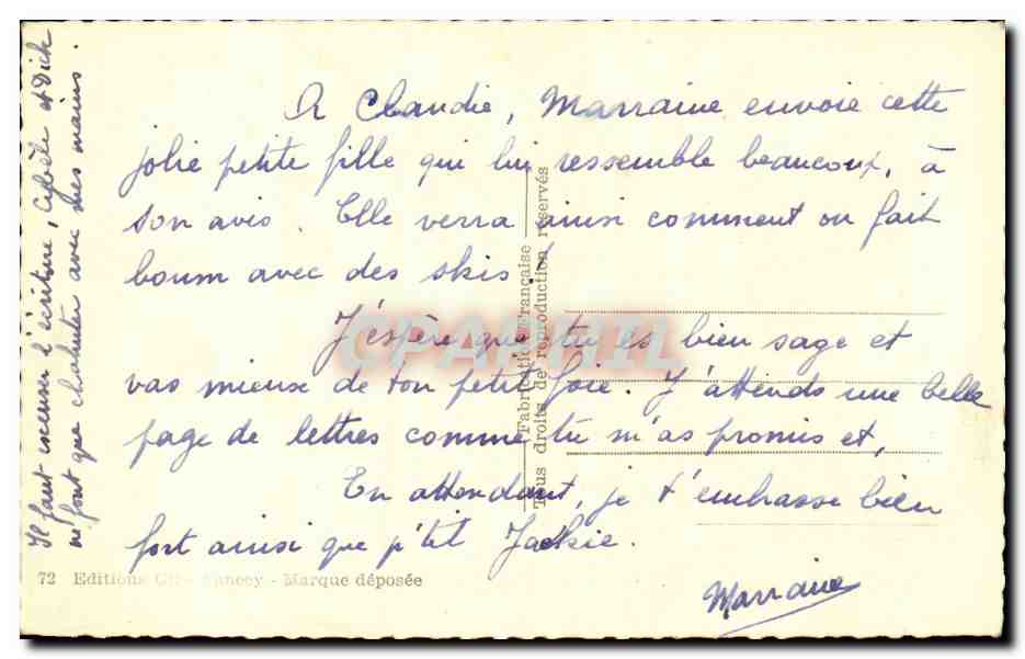 CARTE PHOTO Enfant au ski — Rückseite