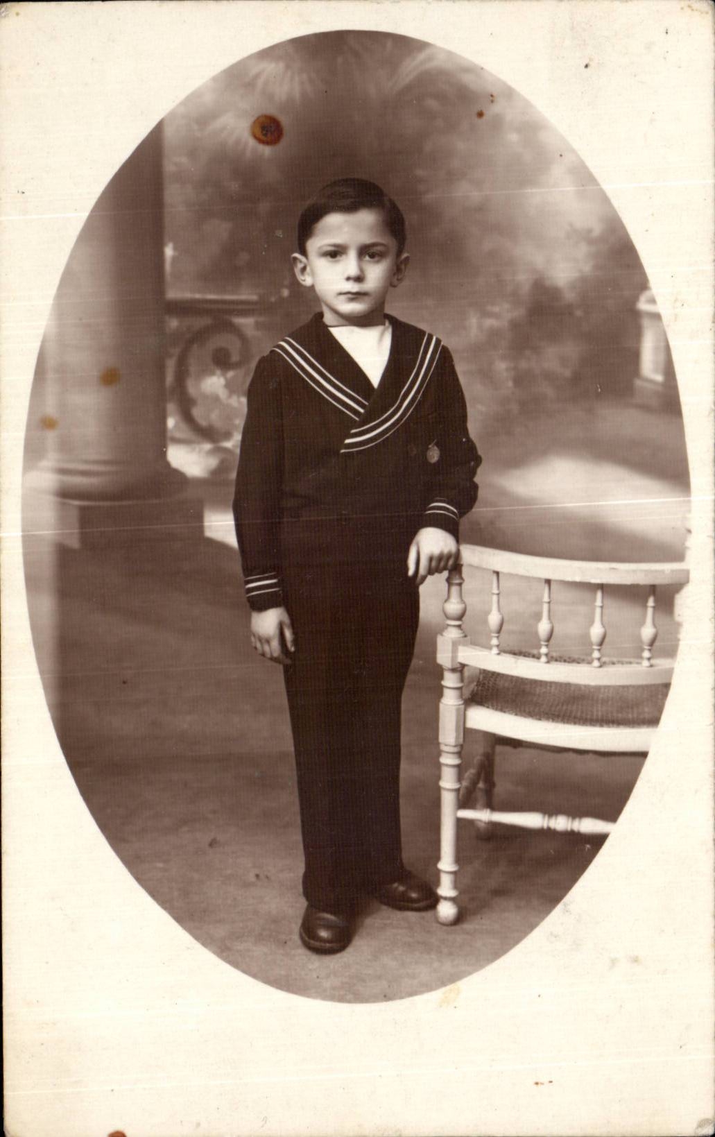 CARTE PHOTO Fantaisie - enfants -garcon - serious boy in sailor suit - CPA 