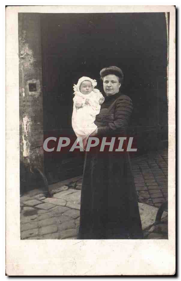 CARTE PHOTO Fantaisie - enfants - bebe - baby - mother and child - CPA 
