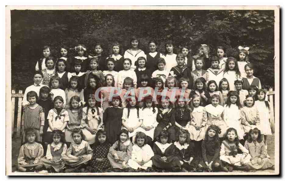 CARTE PHOTO Fantaisie - enfants - fille - girls in school picture - CPA 